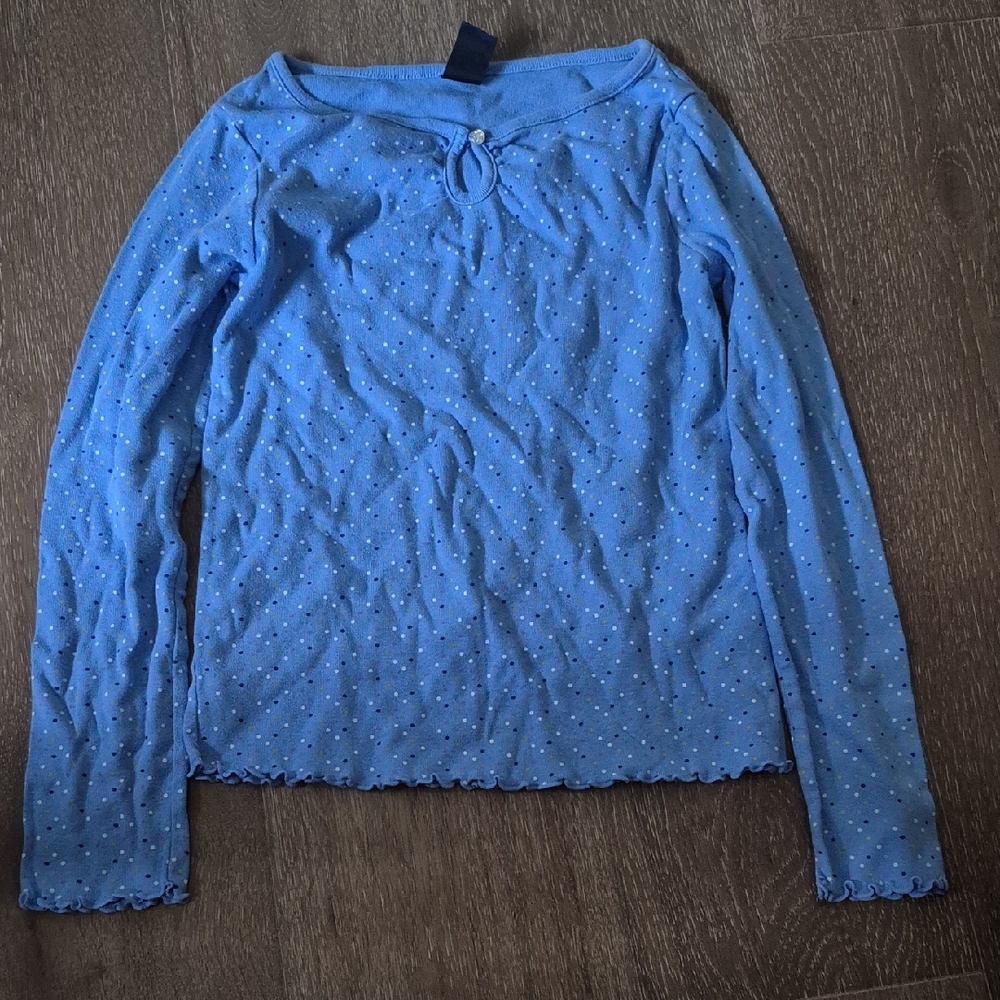 GAP Blue Long Sleeve Polka Dot Blouse